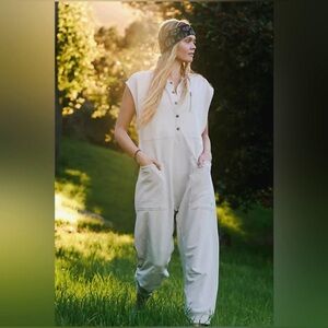 NWOT Free People Movement All Day Everyday Henley Romper/Jumpsuit in Cream